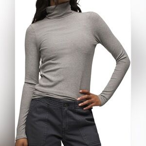 NWT PRANA Sustainable Foundation Rib Turtleneck Long Sleeve Top Heather Grey XS